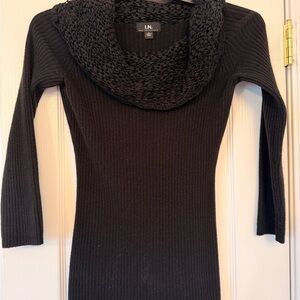 I.N. San Francisco Black Ribbed Cowl-Neck Sweater